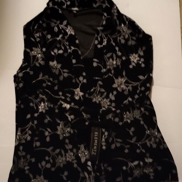 🆕🤵🏽Elementz 2 Piece Black Velour Pants Set With Silver Flowers - Picture 3 of 7